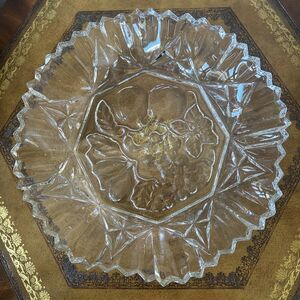 Federal Glass Pioneer Fruit Bowl Clear Pressed Glass Ruffled Sawtooth‎ Edge Vtg